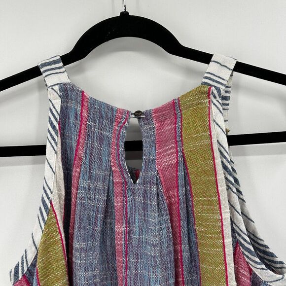 ANTHROPOLOGIE Blue Pink Green Striped Cotton Sleeveless Boho Tank Top Size XS - Picture 4 of 6